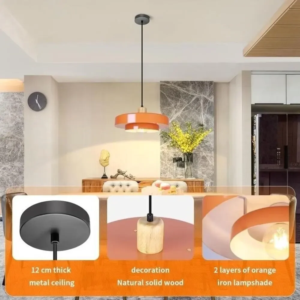 NEW Retro Mid Century Modern Orange Pendant Lamp Light Fixture Nordic 2 Tiered